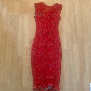 Lace red midi dress